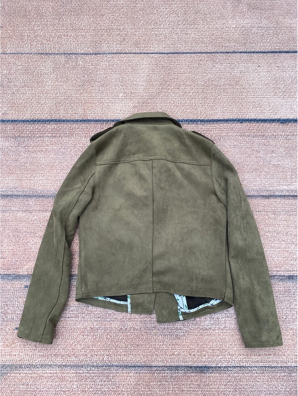 Edgy Forest magic streetwear grunge moto sueded olive green jacket Tahari small